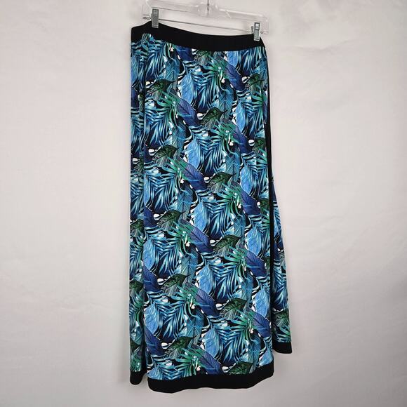 Cj Banks Skirt Women's 1X Blue Green Tropical Maxi Elastic Waist Side Slit - Picture 12 of 16